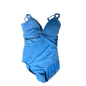 Jantzen Classics Womens Swimsuit Wrap Ruched Nylon Blue One Piece Size 10